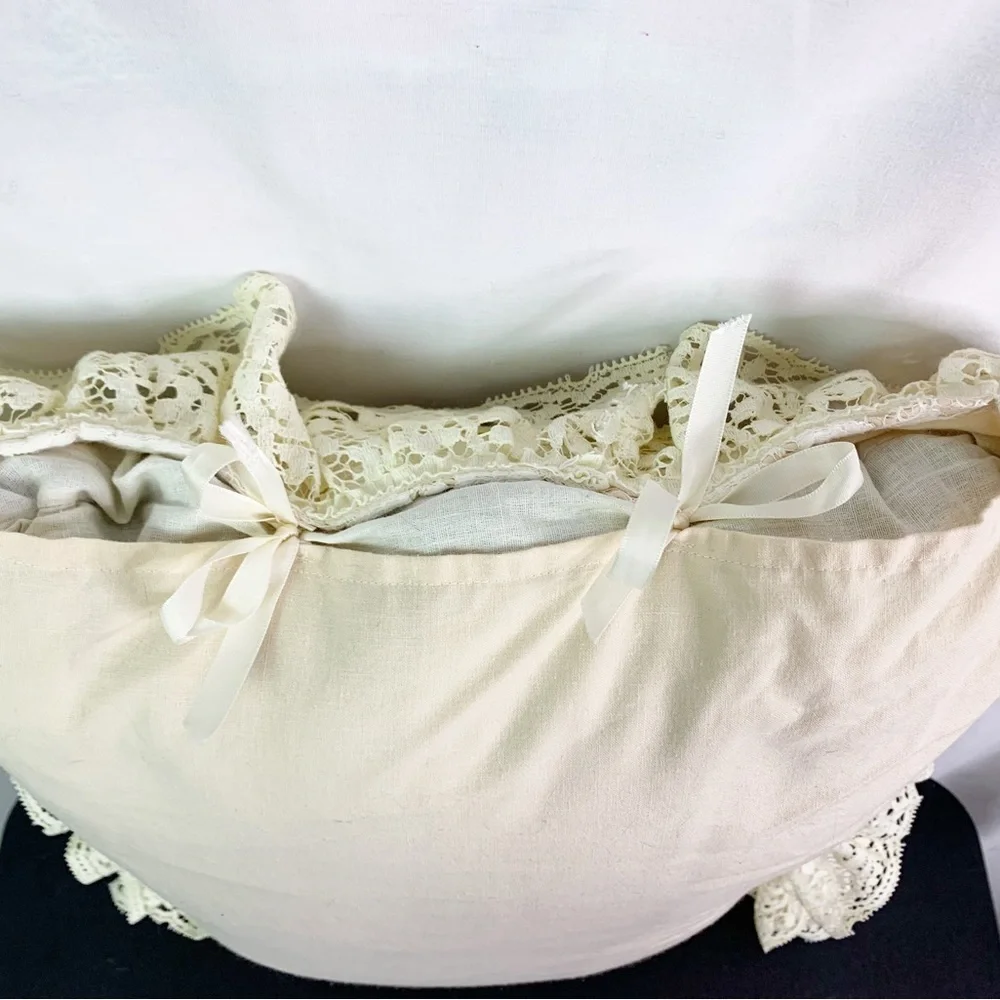 Vintage Crochet Lace Decorative Pillow Ribbon Accents